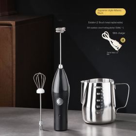 Milk frother; milk frother lid; hand held coffee frother; small mini blender (colour: Black premium model (milk foam machine+304 pattern cylinder))